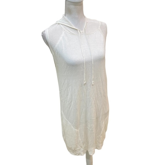 NWT Lusso lightweight sleeveless hoodie ivory tunic length hand pockets large - Picture 3 of 11